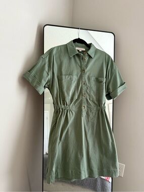 LOFT Olive Green Short-Sleeve Shirt Dress
